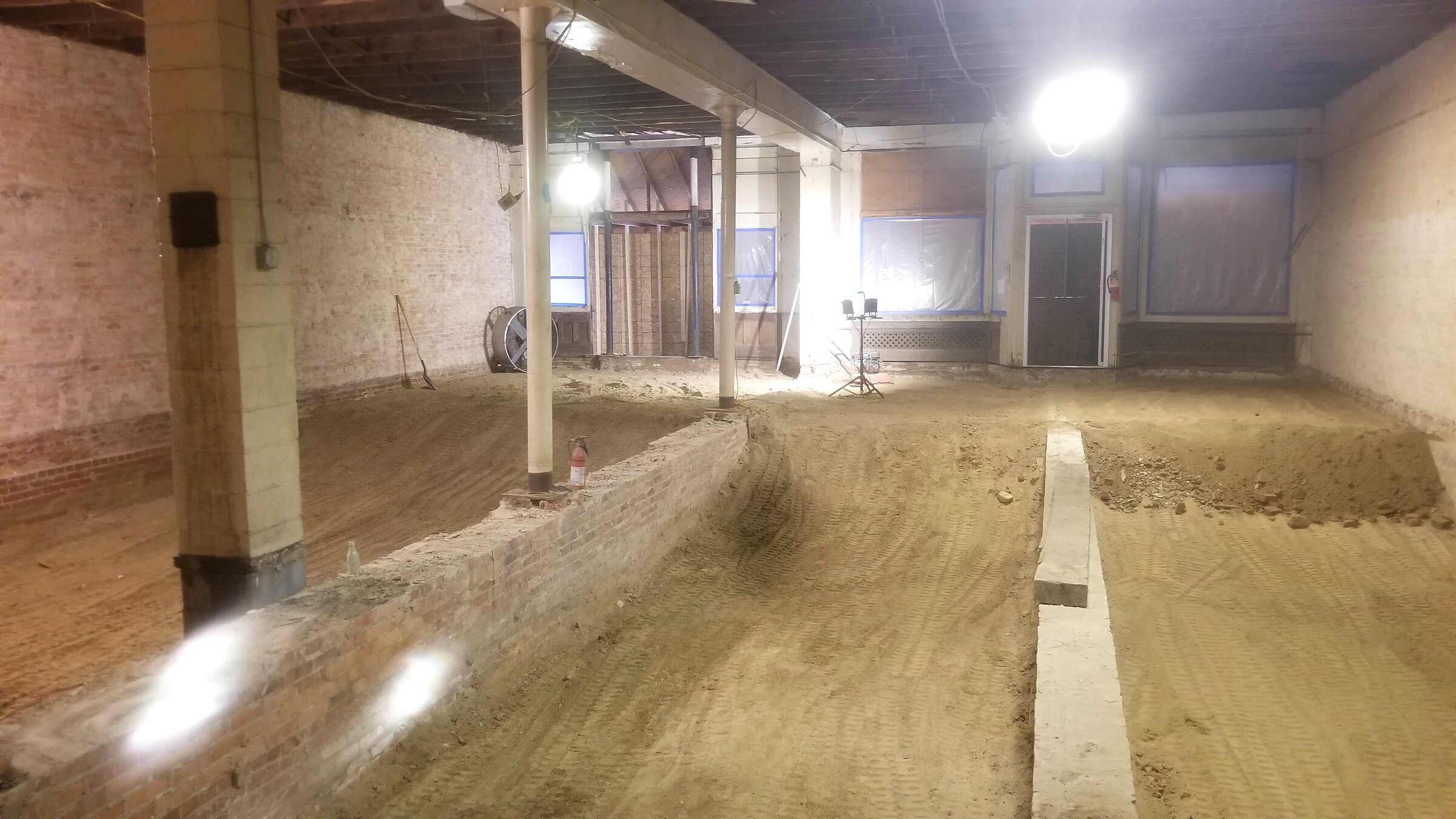 Excavated interior floor during the office renovation
